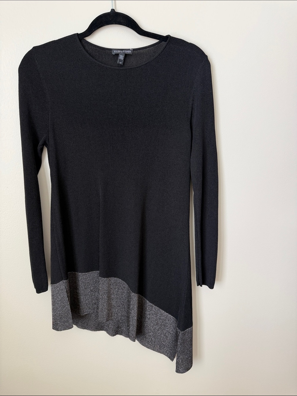 Eileen Fisher Black Tunic with Gray Hem Accent